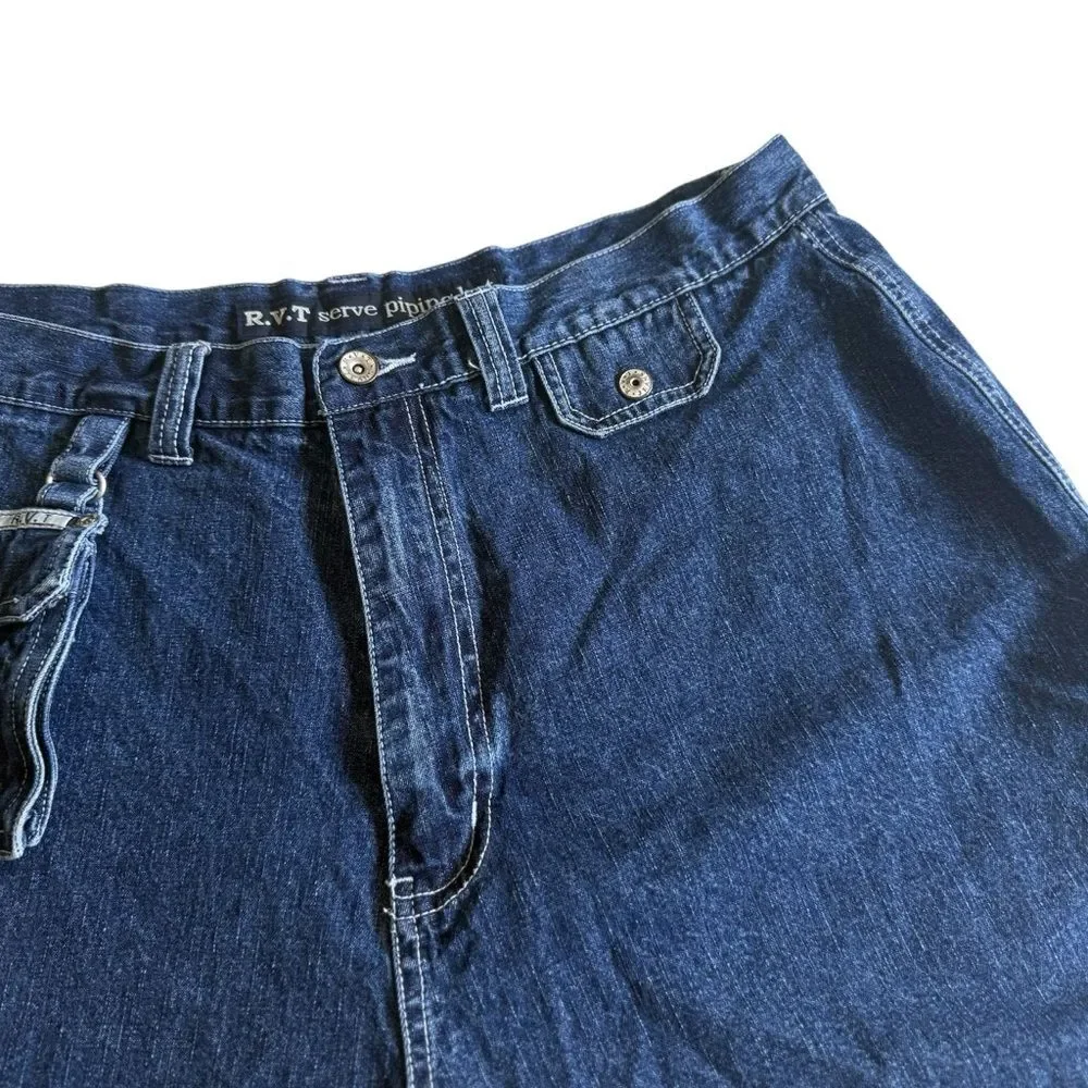 Vintage RVT Serve Piping Hot Denim Shorts Attached Denim Bag Blue Sz 20